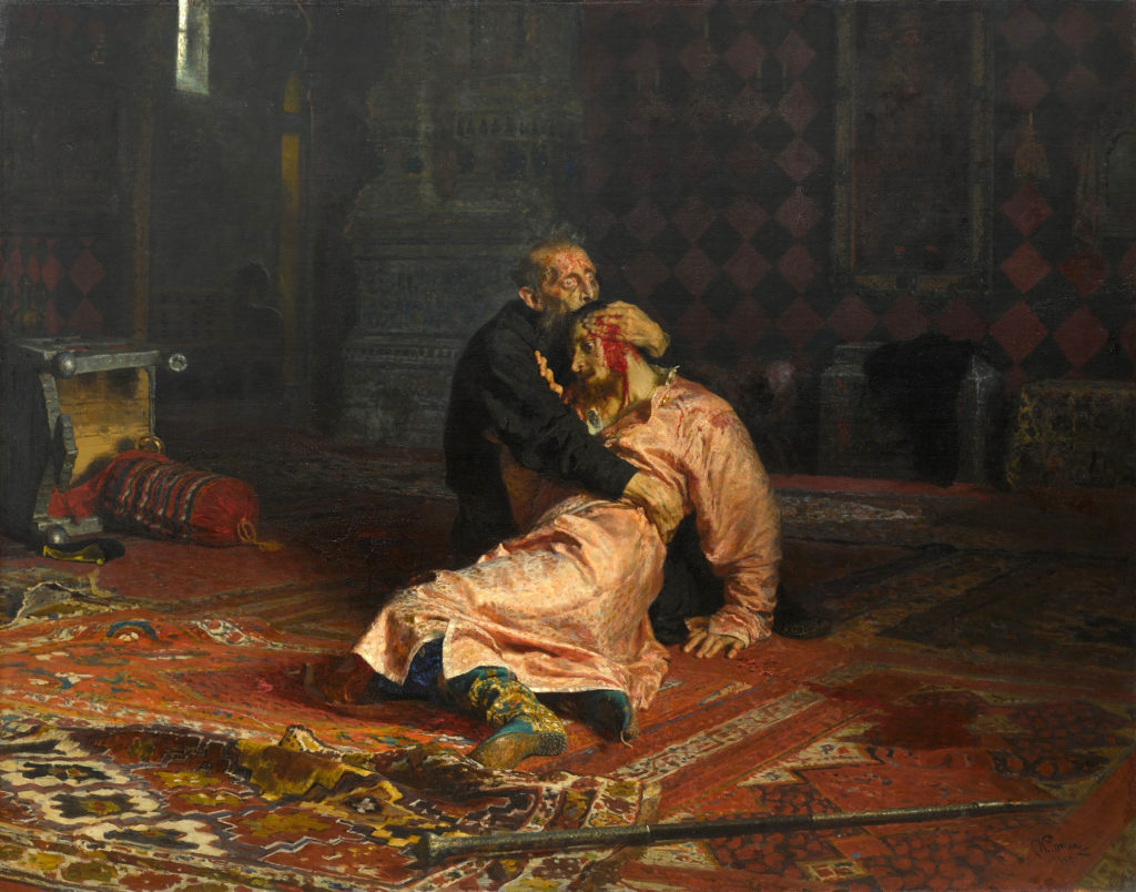 Ilya Repin's famous painting of Ivan the Terrible holding the body of his son and heir, who he has just murdered in a fit of rage.