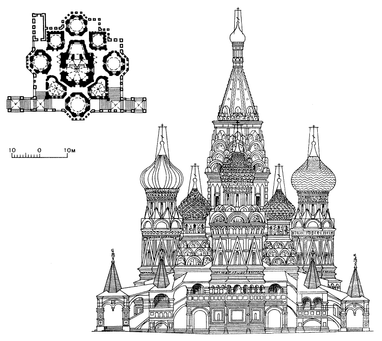 A sketch of the Saint Basil's façade and floor plan.