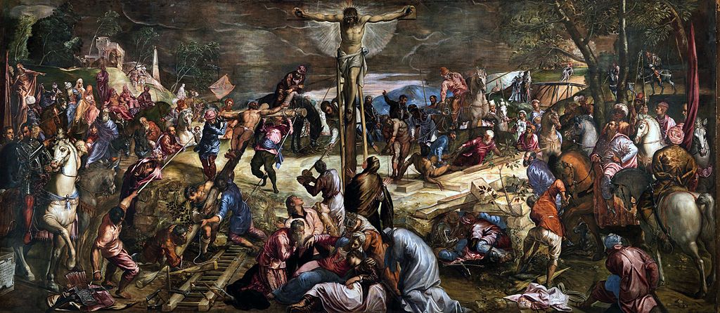 Image of the Crucifixion by Tintoretto, painted in 1565 for the Scuole Grande di San Rocco in Venice.