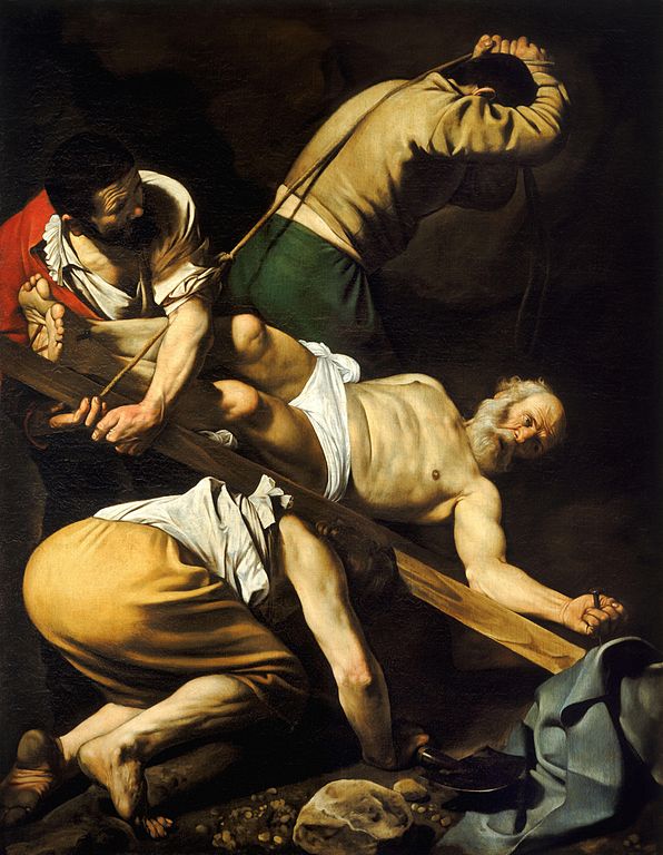 The Crucifixion of St Peter by Caravaggio (oil on canvas, 1601). 